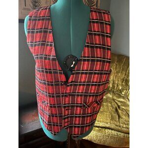 Vintage 90s Red, Black, Yellow Plaid Tartan Men's Suit Formal Vest